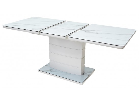 Стол ALTA 120 GREY-WHITE MARBLE/ WHITE глазурованное стекло 