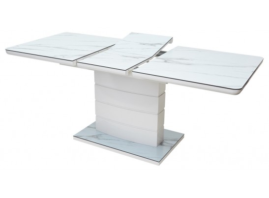 Стол ALTA 120 GREY-WHITE MARBLE/ WHITE глазурованное стекло 