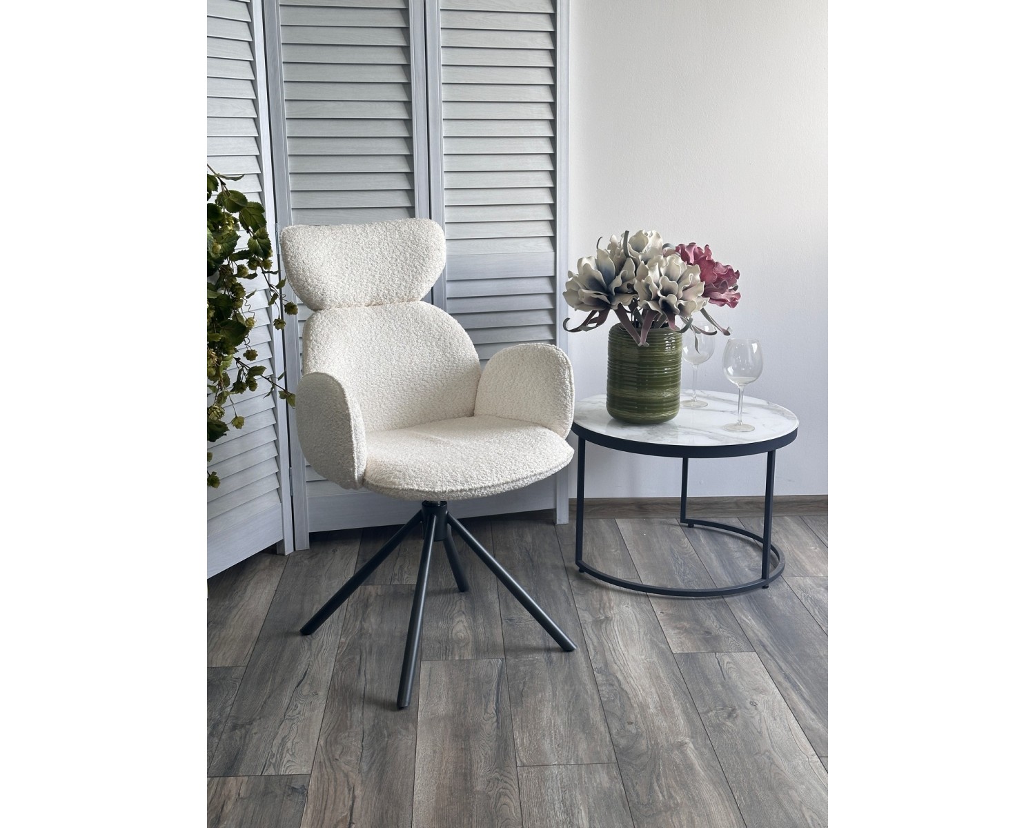 Стул VARDY 360 град.поворот. Белый букле XD841-01 / Серый, ®DISAUR