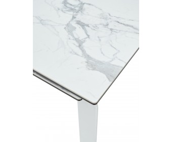 Стол КОРНЕР (CORNER) 120 цвет БЕЛЫЙ МРАМОР (HIGH GLOSS STATUARIO) керамика, стекло/ БЕЛЫЙ, ®DISAUR