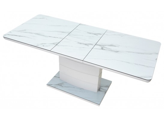 Стол ALTA 140 GREY-WHITE MARBLE/ WHITE глазурованное стекло 