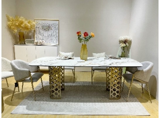 Стол CHIAVARI 220 KL-116 Черный мрамор матовый, итальянская керамика / бронзовый, ®DISAUR