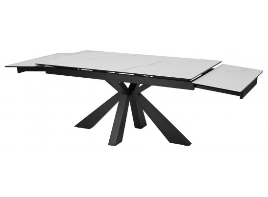 Стол ALEZIO 160 BIANCO TL-45 Белый мрамор матовый, испанская керамика/ черный каркас, ®DISAUR