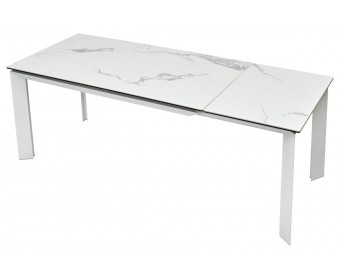 Стол КРЕМОНА (CREMONA) 140 цвет БЕЛЫЙ МРАМОР ГЛЯНЦ (HIGH GLOSS STATUARIO), керамика/ БЕЛЫЙ, ®DISAUR