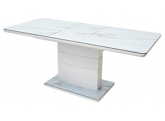 Стол ALTA 140 GREY-WHITE MARBLE/ WHITE глазурованное стекло 