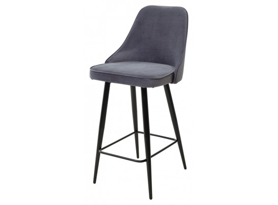 Барный стул NEPAL-BAR СЕРЫЙ #27, велюр/ черный каркас (H=78cm) 
