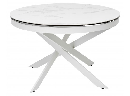 Стол TRENTO 120 HIGH GLOSS STATUARIO Белый мрамор глянцевый, керамика/ белый каркас, ®DISAUR