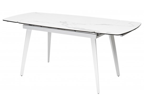 Стол ELIOT 120 HIGH GLOSS STATUARIO Белый мрамор глянцевый, керамика/ белый каркас 