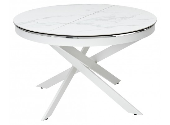 Стол TRENTO 120 HIGH GLOSS STATUARIO Белый мрамор глянцевый, керамика/ белый каркас, ®DISAUR