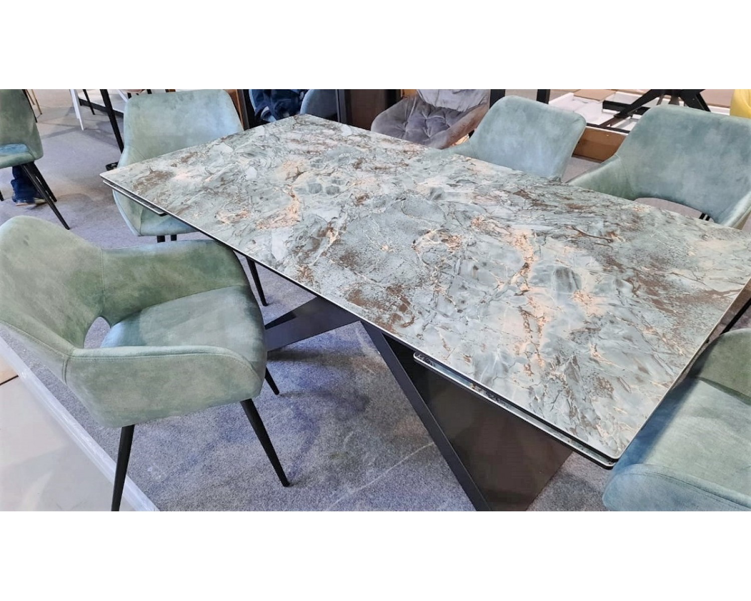 Стол LIVORNO 180 KL-170 MALACHITE, итальянская керамика/ черный каркас