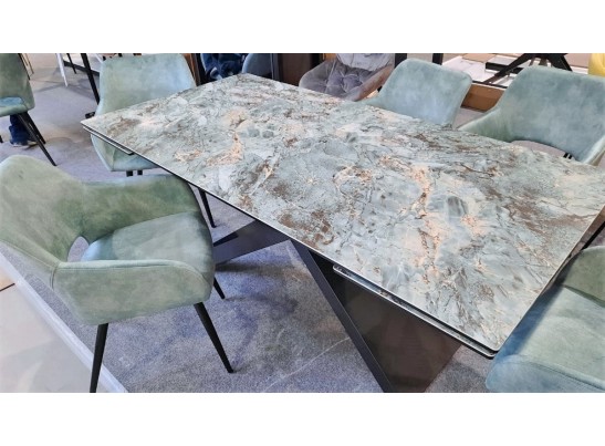 Стол LIVORNO 180 KL-170 MALACHITE, итальянская керамика/ черный каркас 