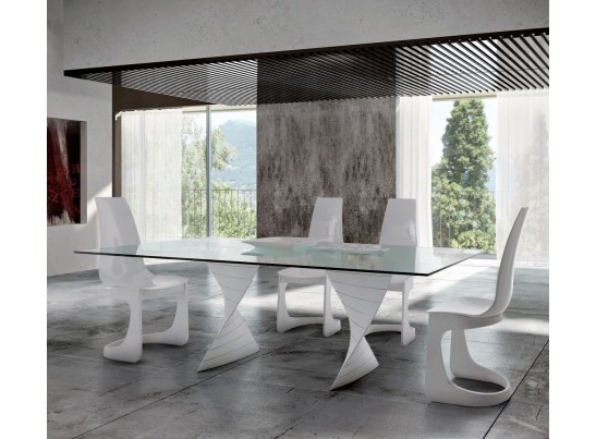 СТОЛ CHARLOTTE 2 FIX GLASS TRANSPARENT. 2200X 1060XH75sp 10 mm GLOSSY ASH WHITE 241