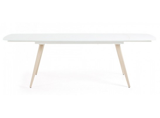 Стол ELIOT 140 Super white glass+Wood 