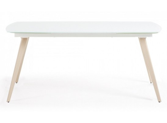 Стол ELIOT 140 Super white glass+Wood 