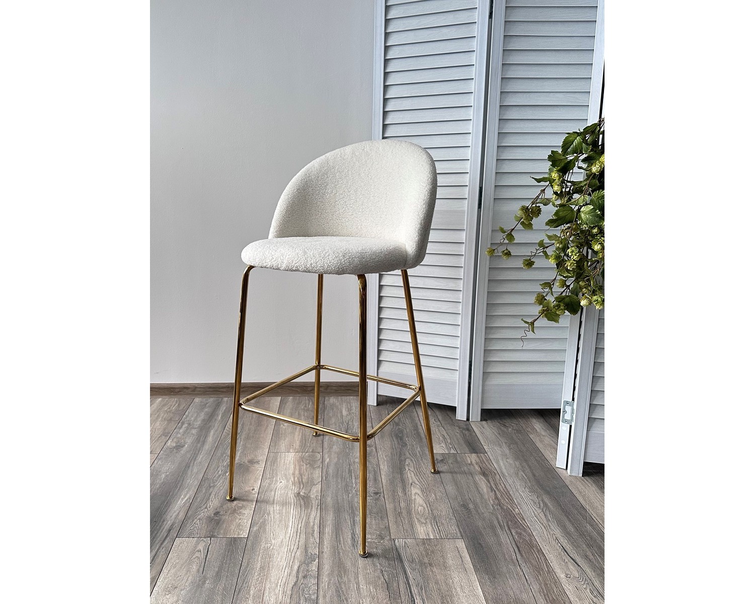 Барный стул GLADE NINI-01 Белый, teddy / золотой каркас