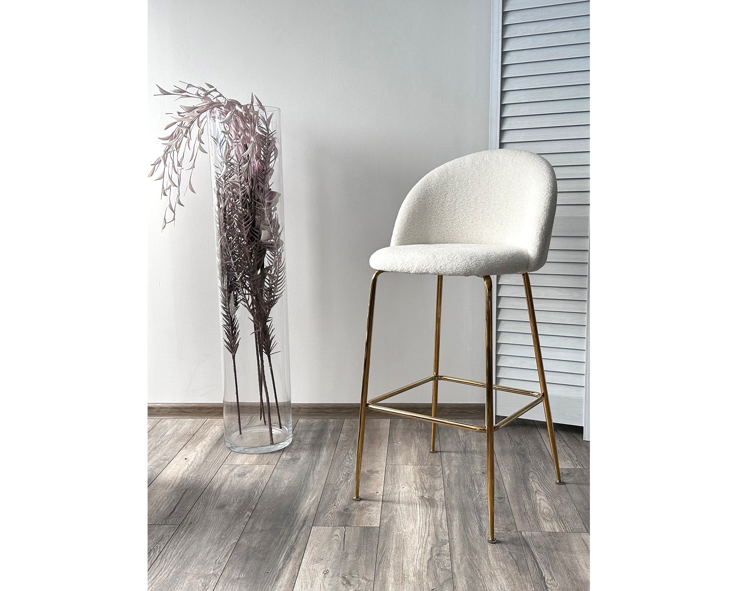 Барный стул GLADE NINI-01 Белый, teddy / золотой каркас
