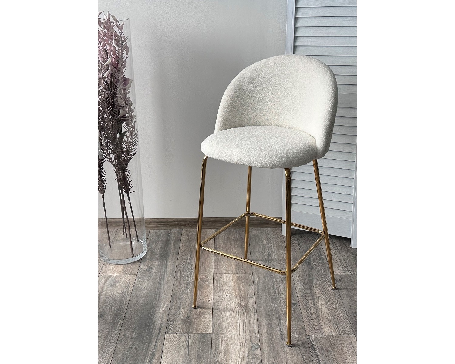 Барный стул GLADE NINI-01 Белый, teddy / золотой каркас
