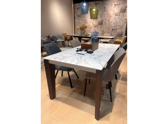 Стол ЭЗМИР (ESMIR) 180 цвет АРАБЕСКАТО (MATTE ARABESCATO SOLID CERAMIC) / ОРЕХ, ®DISAUR